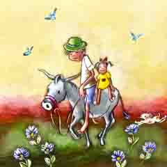 DE291 Wall décor art photographic oil on canvas pop art boy and girl on donkey